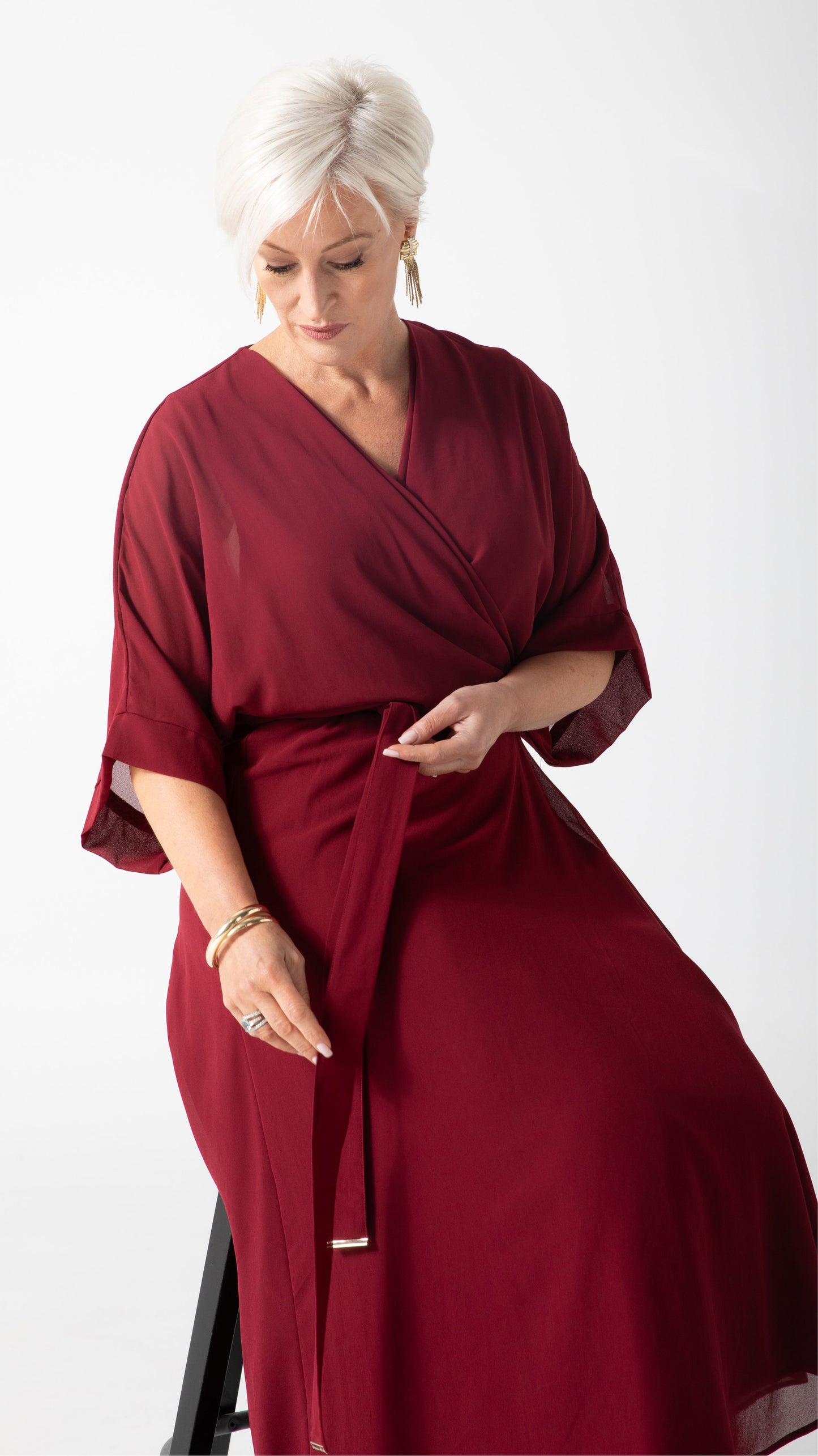Cascade Chiffon Events Dress - Wine