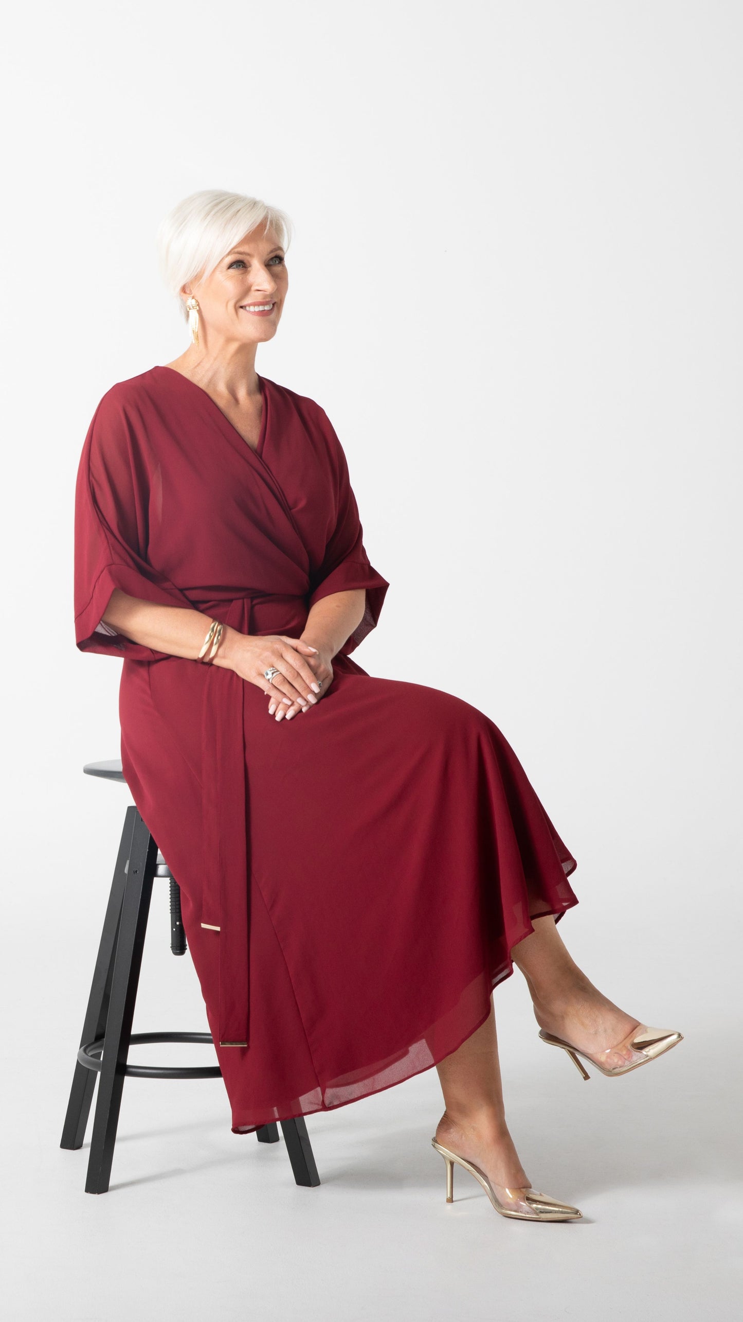 Cascade Chiffon Events Dress - Wine