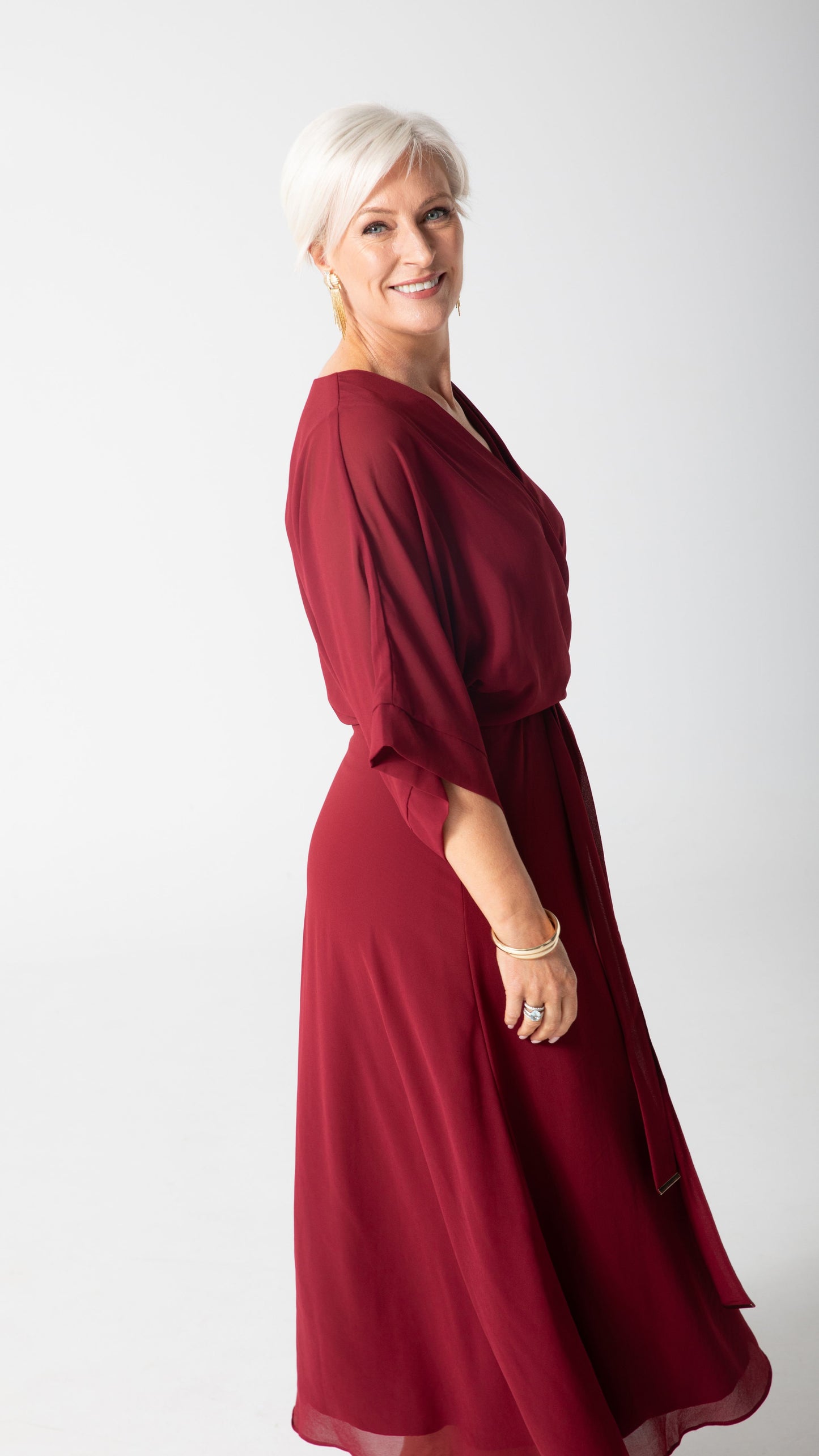 Cascade Chiffon Events Dress - Wine