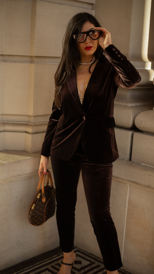 Alessandra Capri Stretch Velvet Pants - Chocolate