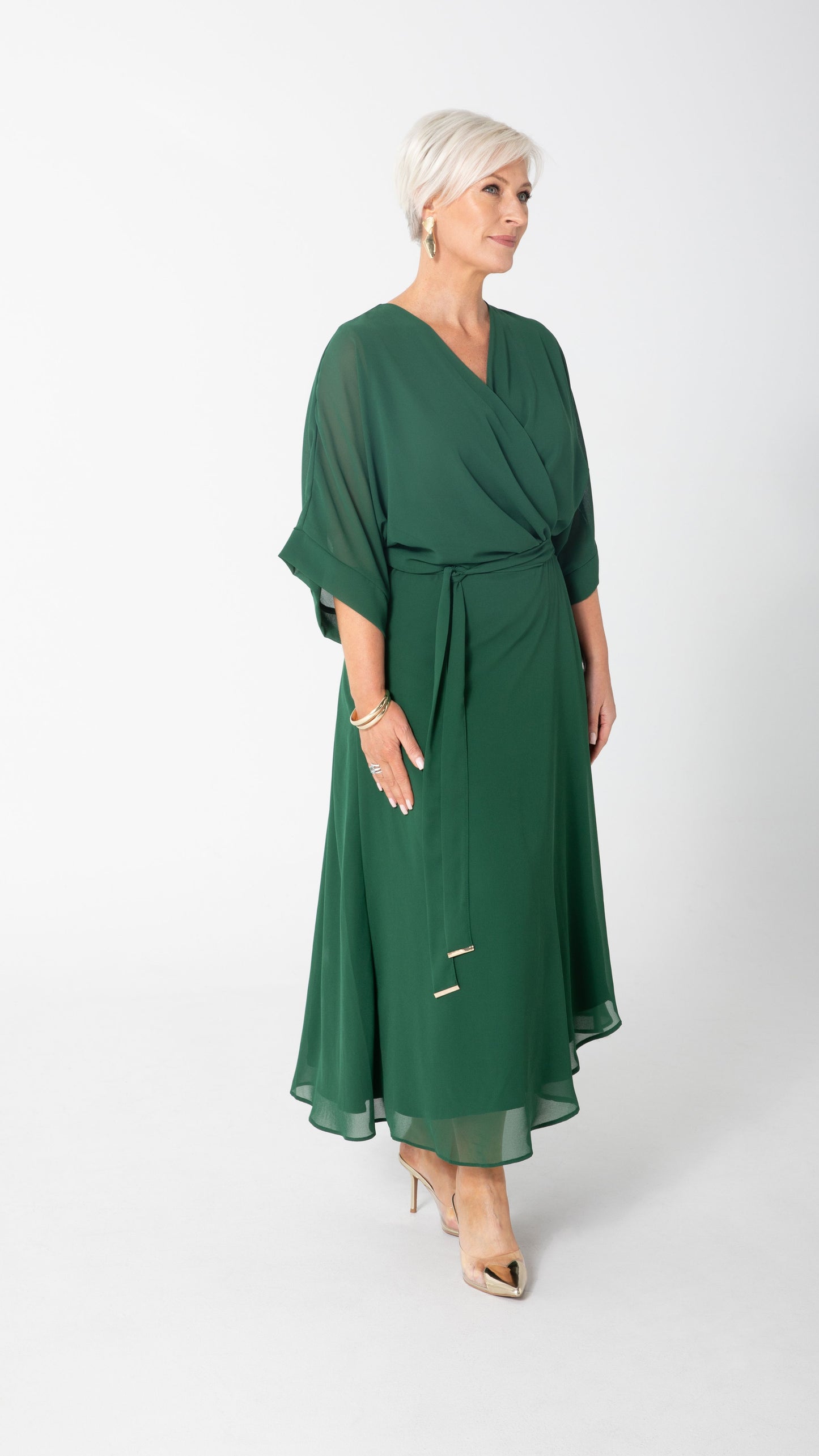 Cascade Chiffon Events Dress - Emerald