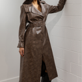 Bordeaux Faux Leather Trench Coat - Chocolate