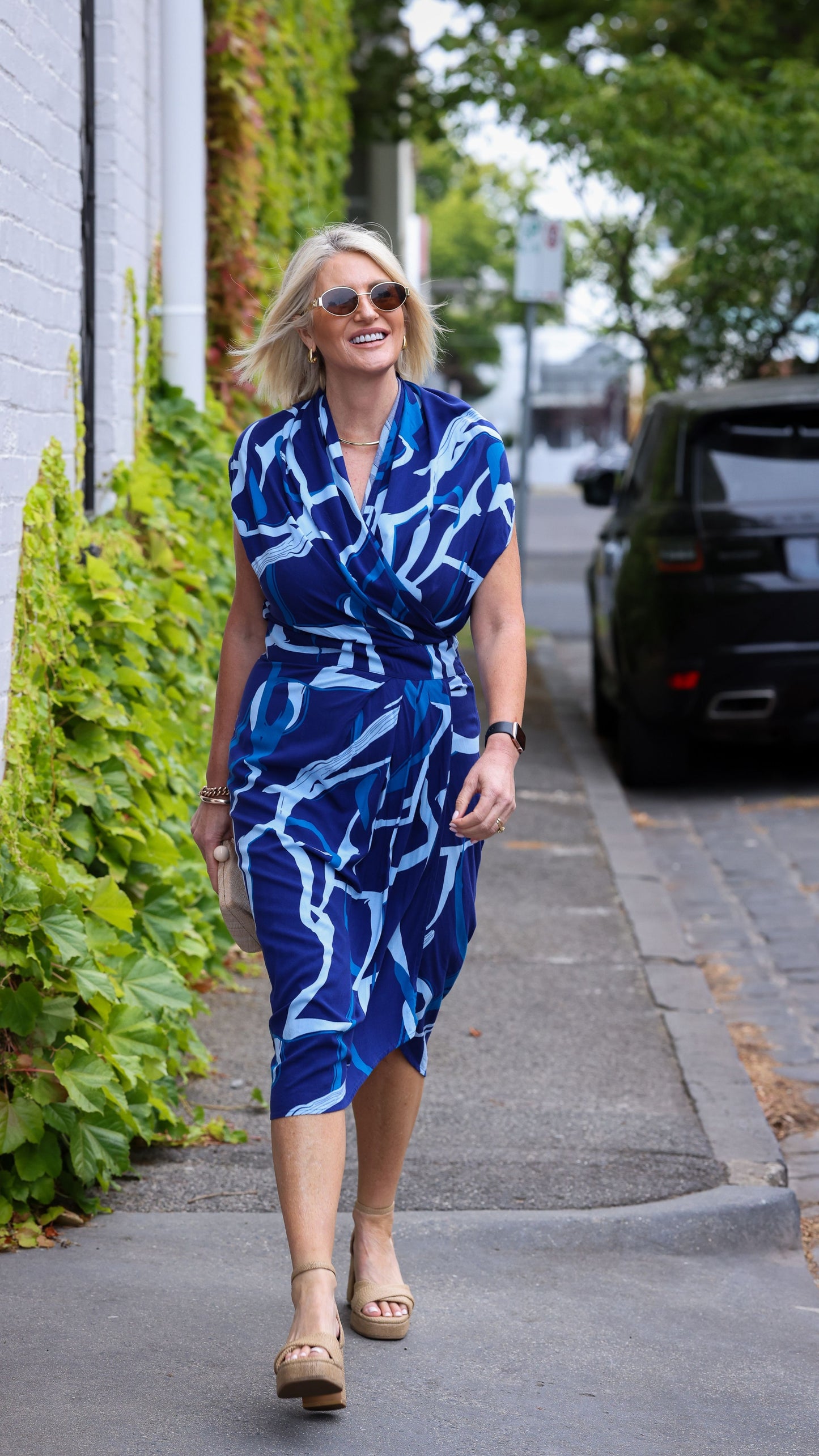 Darcy Rayon Print Dress - Blue