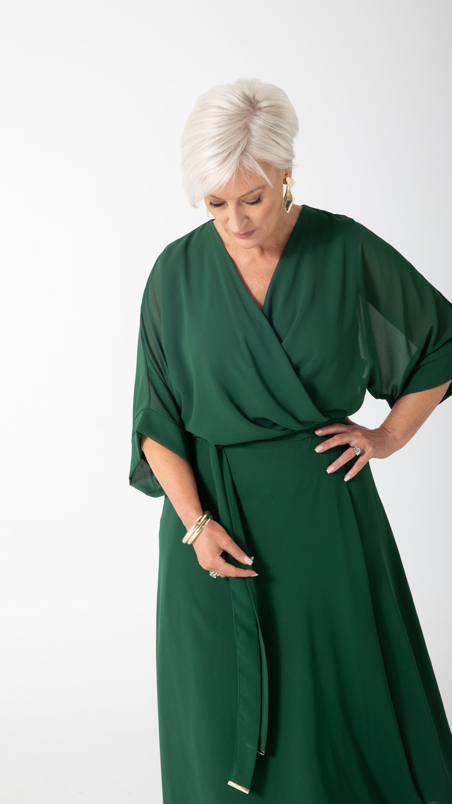 Cascade Chiffon Events Dress - Emerald