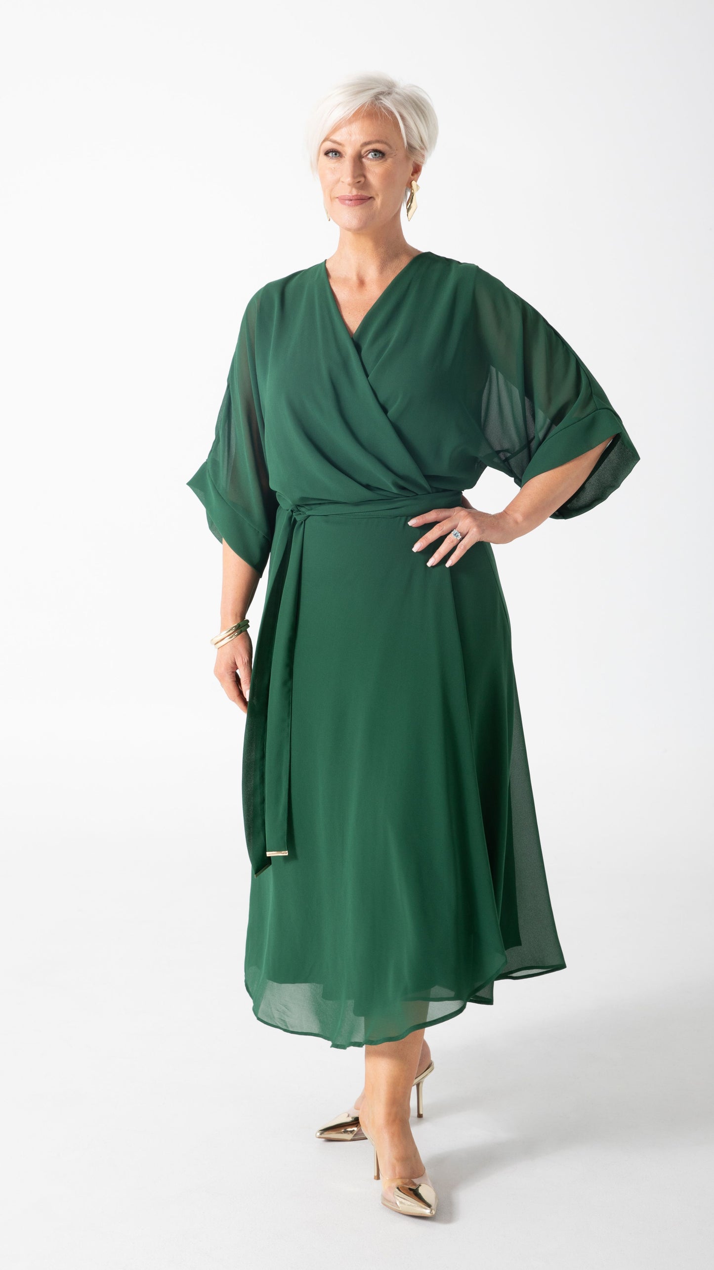 Cascade Chiffon Events Dress - Emerald
