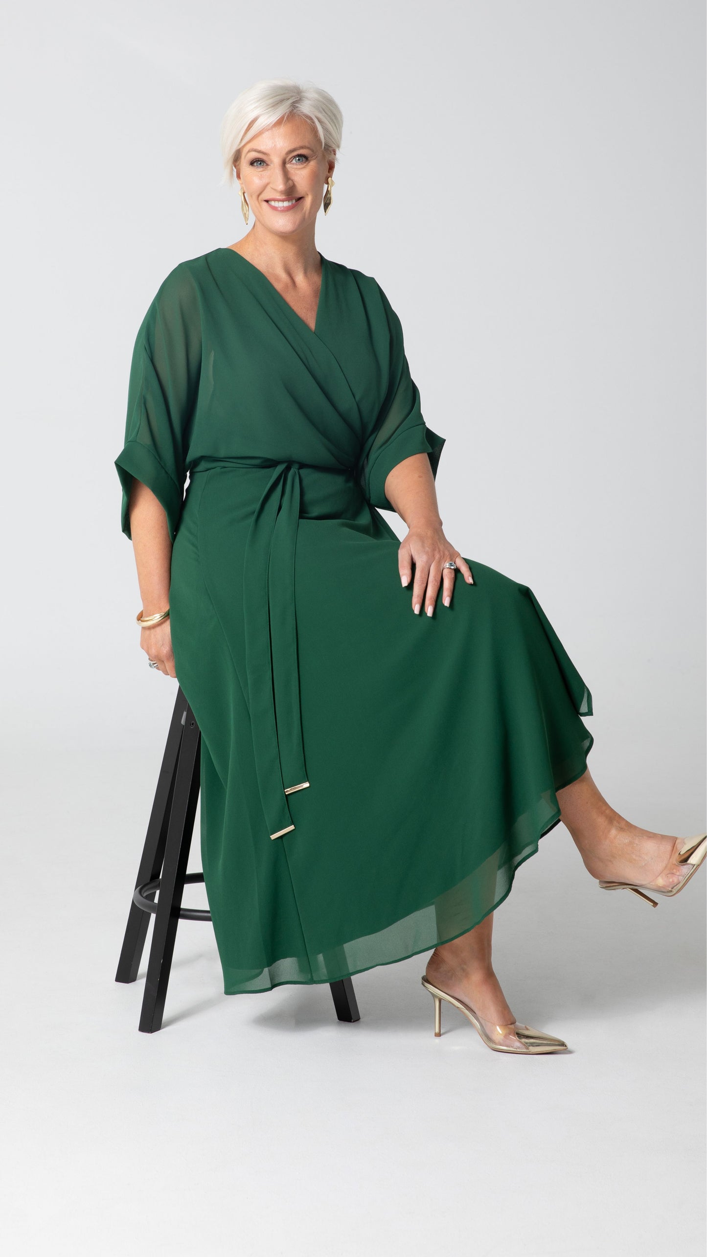 Cascade Chiffon Events Dress - Emerald