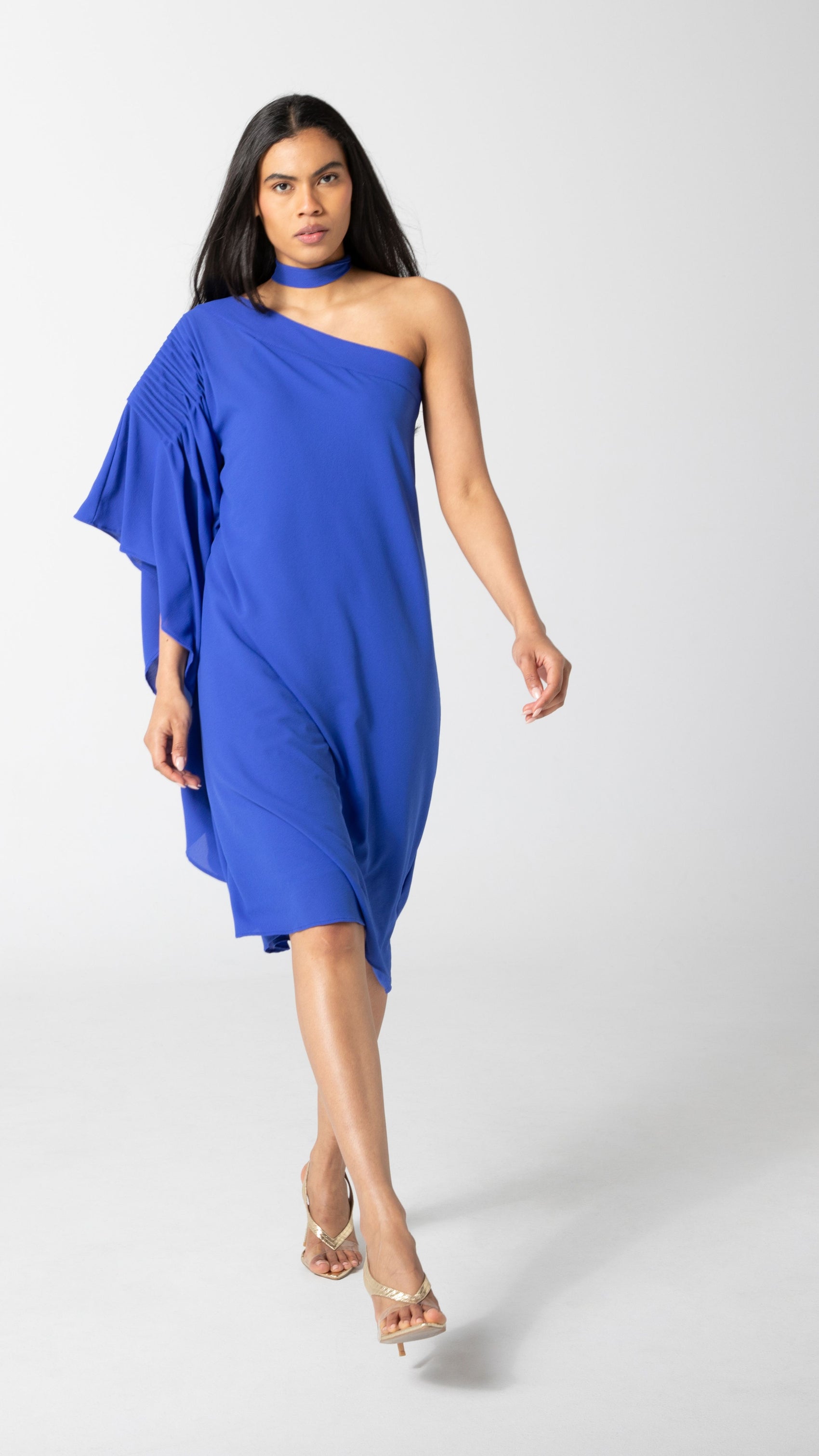 Paris One Shoulder Dress - Blue