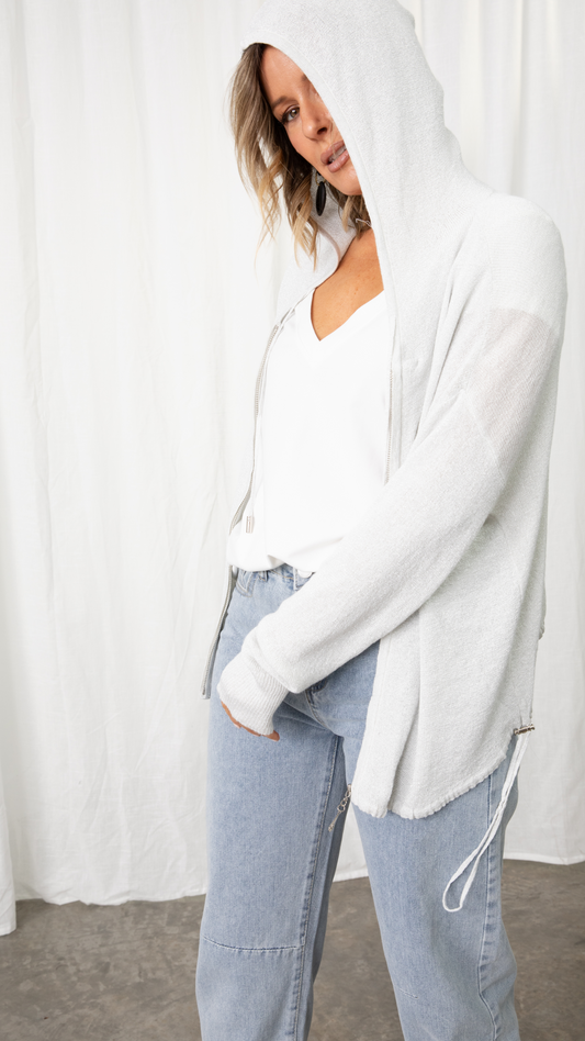 Luno Metallic Jacket With Hood - White