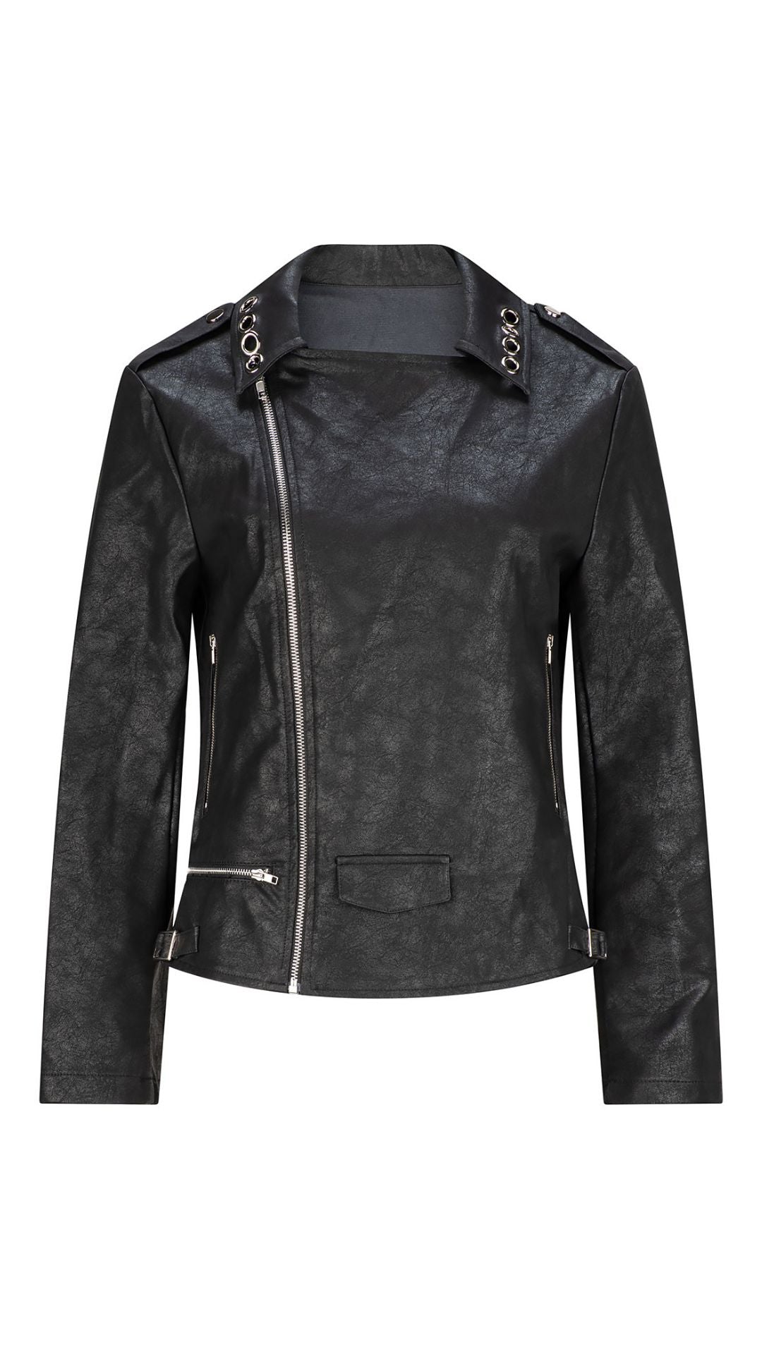 Sloan Faux Leather Eyelet Jacket - Black