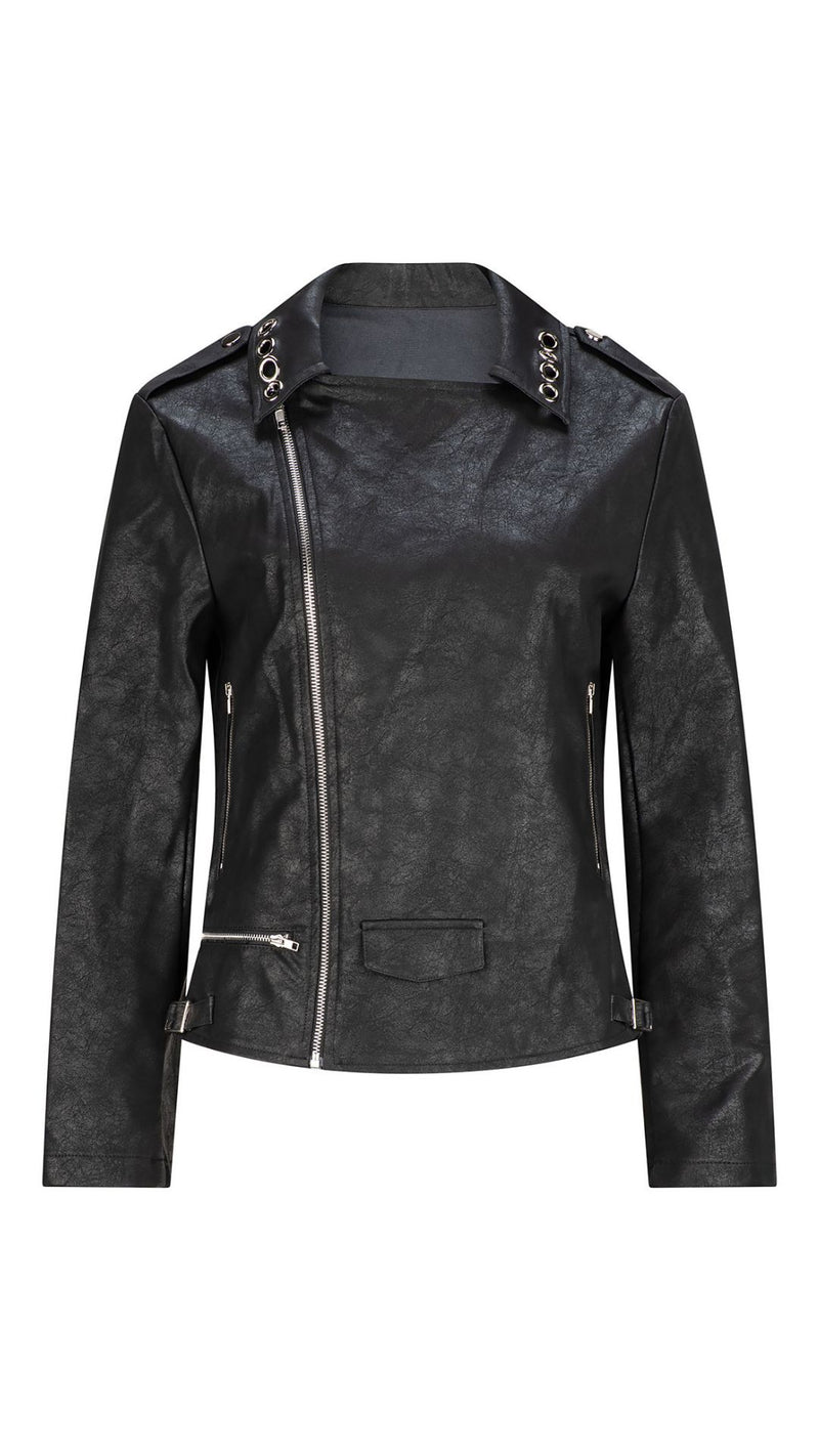 Sloan Faux Leather Eyelet Jacket - Black