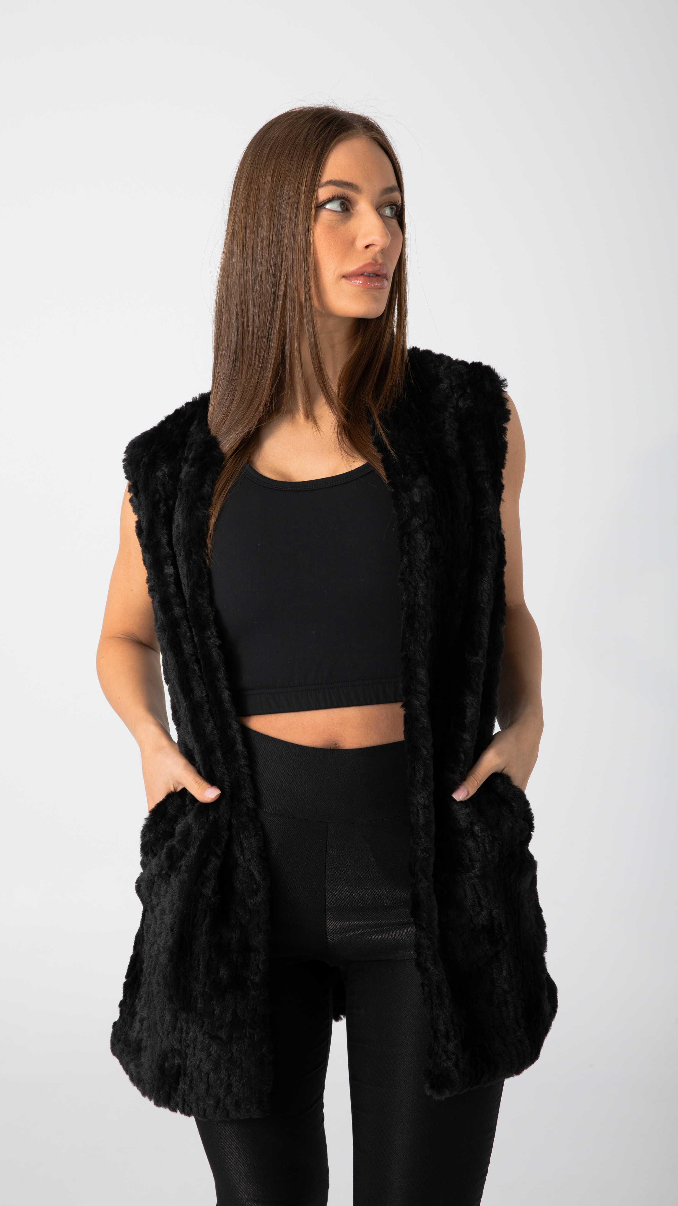 Victoria Soft Faux Fur Vest - Black