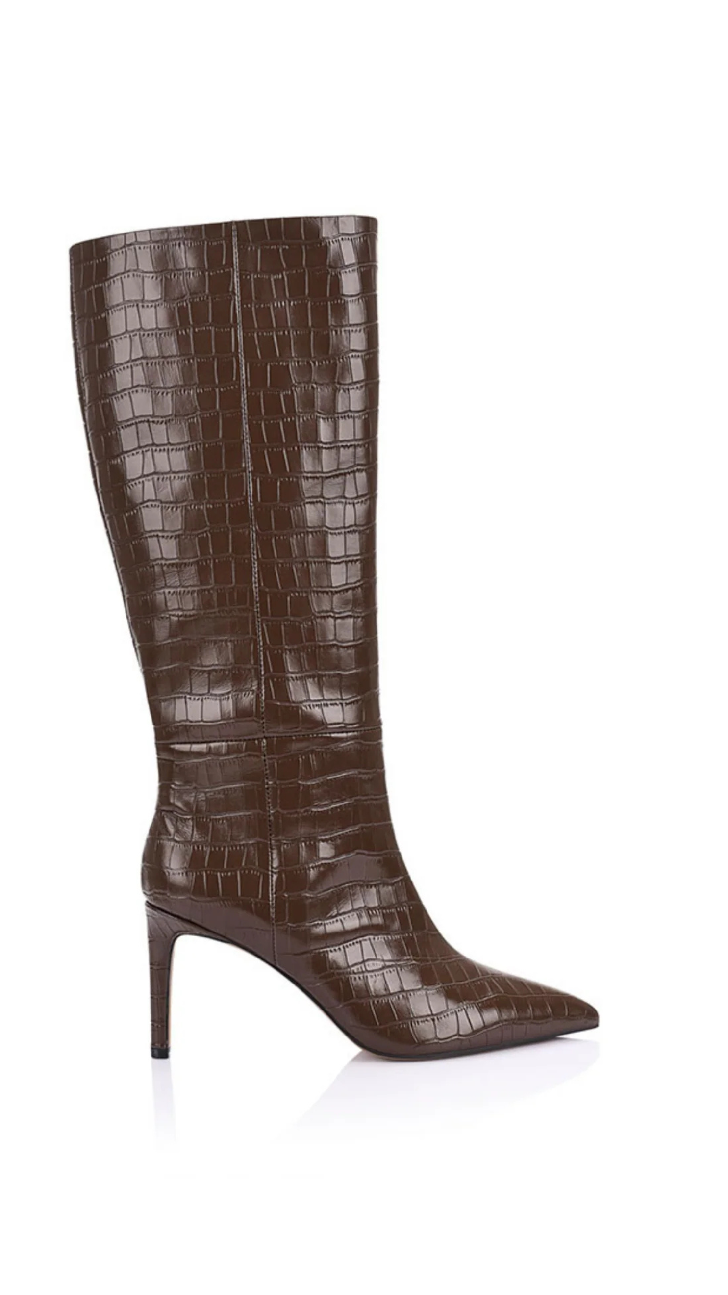Lana Wilkinson -Huw Knee-High Boots Chocolate Croc Embossed Leather