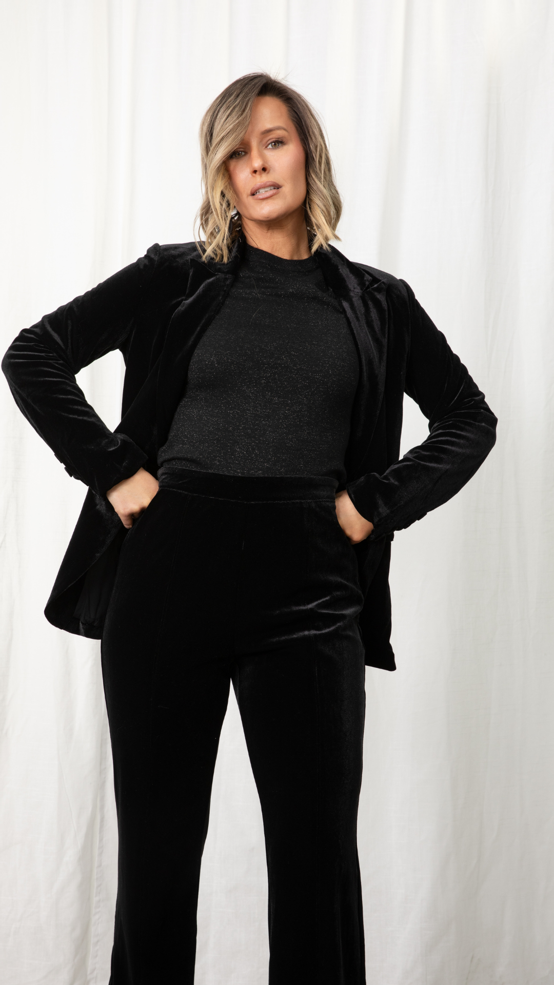 Alessandra Stretch Velvet Blazer - Black
