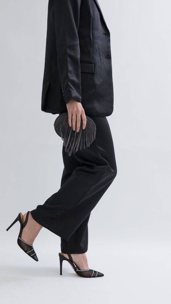 Memphis Oversized Satin Blazer - Black