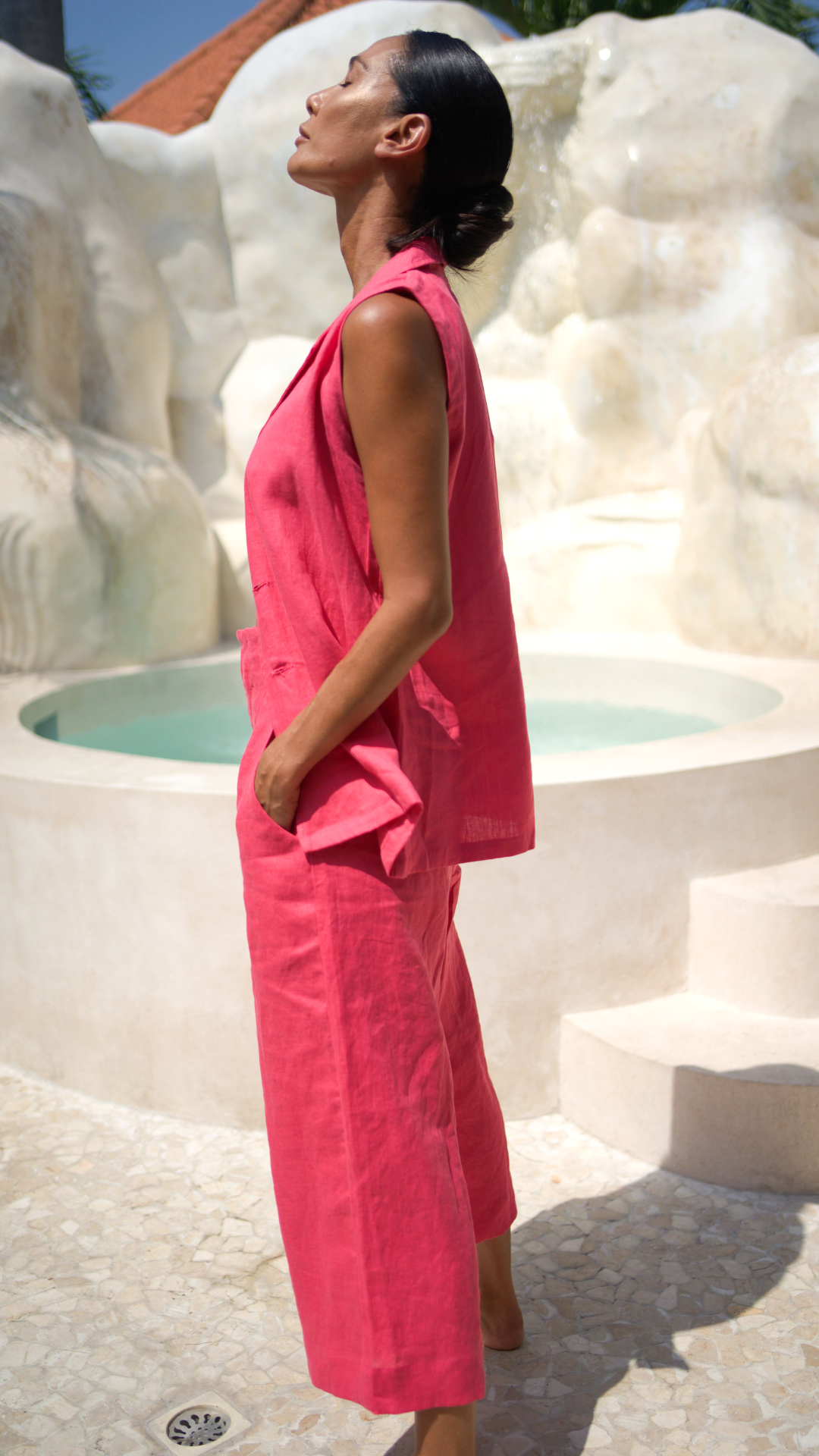 Morgan Linen Capri Pants - Pink