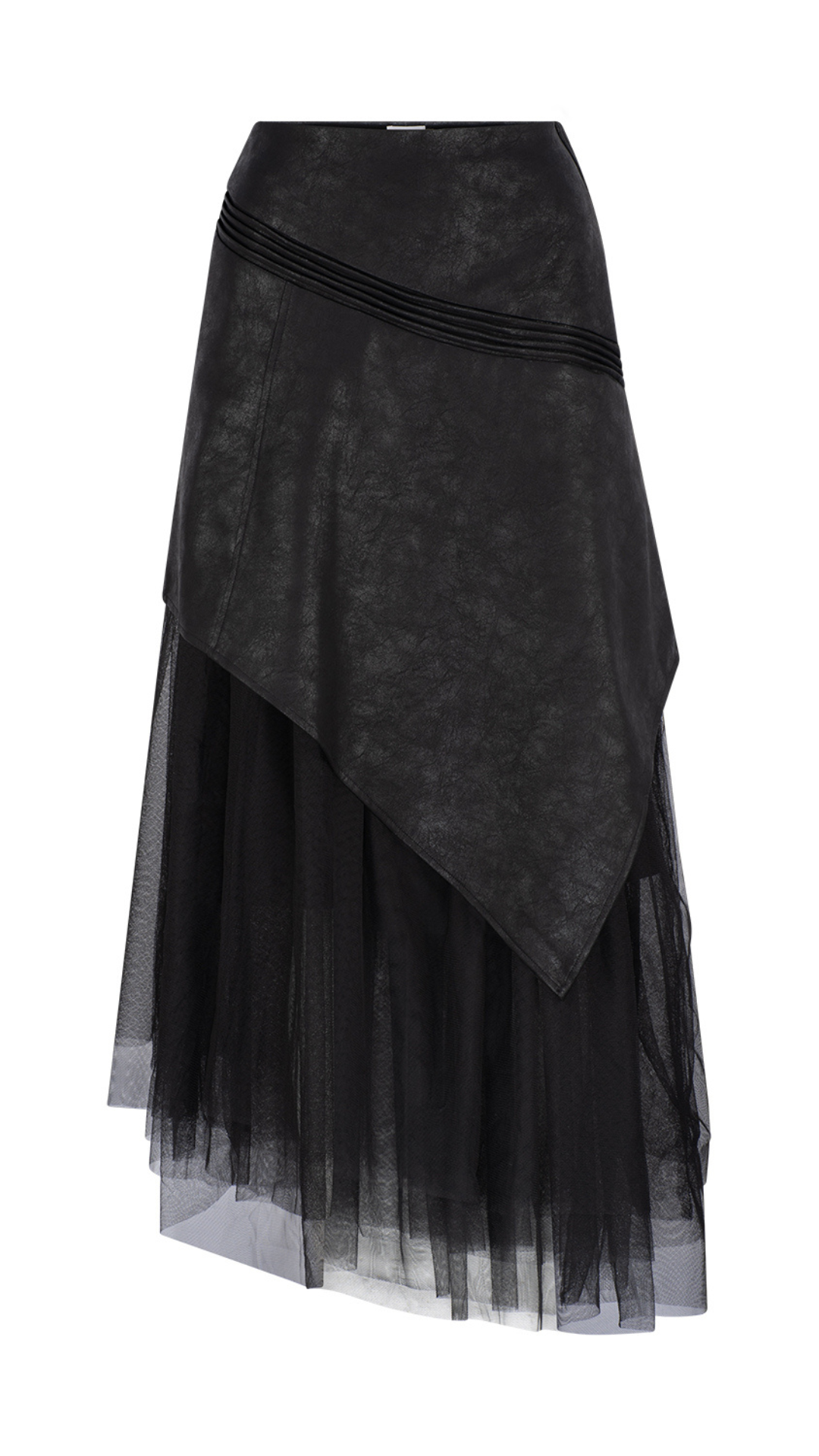 Donatella Tulle/Faux Leather Skirt - Black