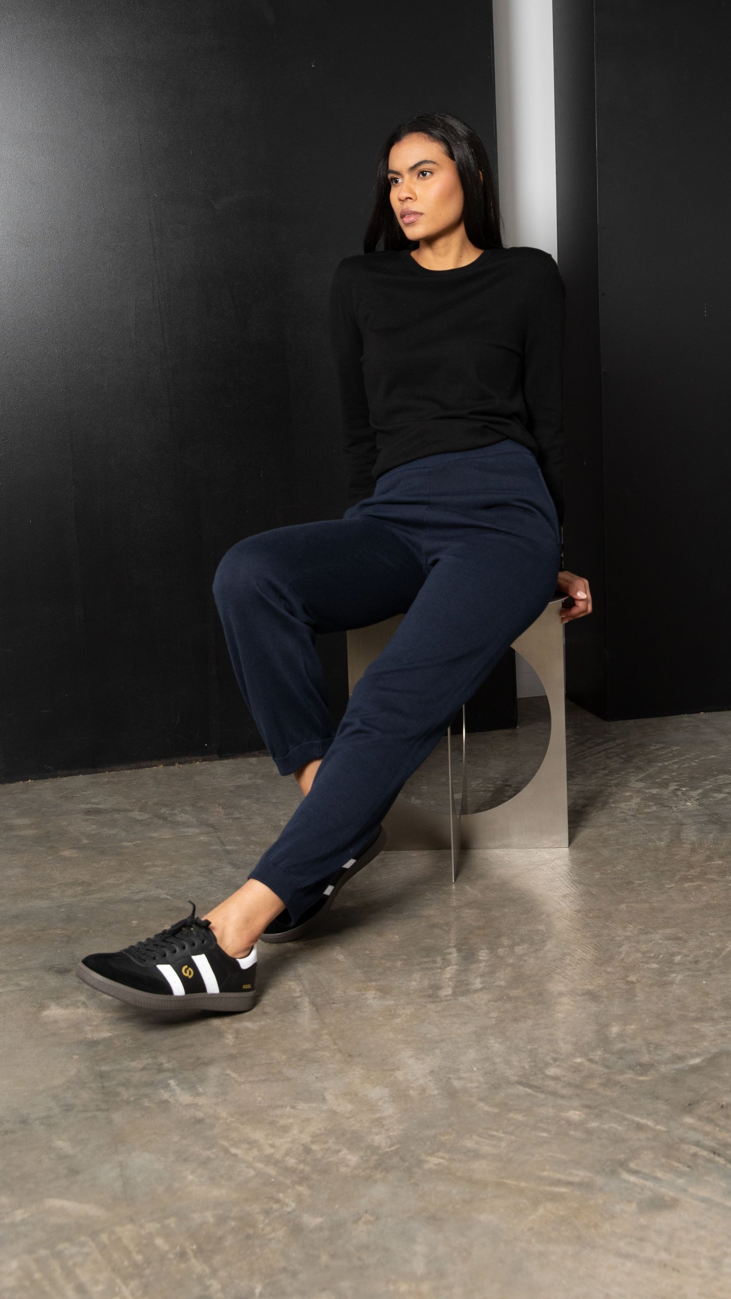 Yasmine Cotton Knit Pants - Navy