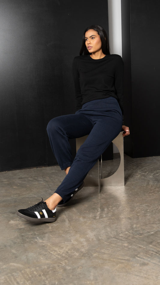 Yasmine Cotton Knit Pants - Navy