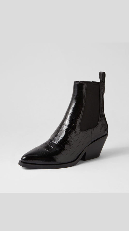 Rage Black Croc Patent Leather Chelsea Boots - Black