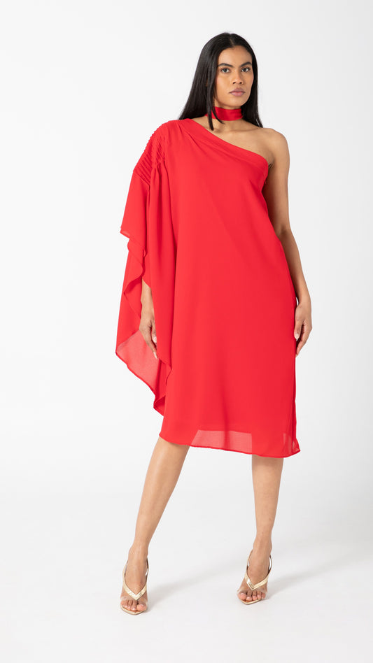 Paris One Shoulder Dress - Red