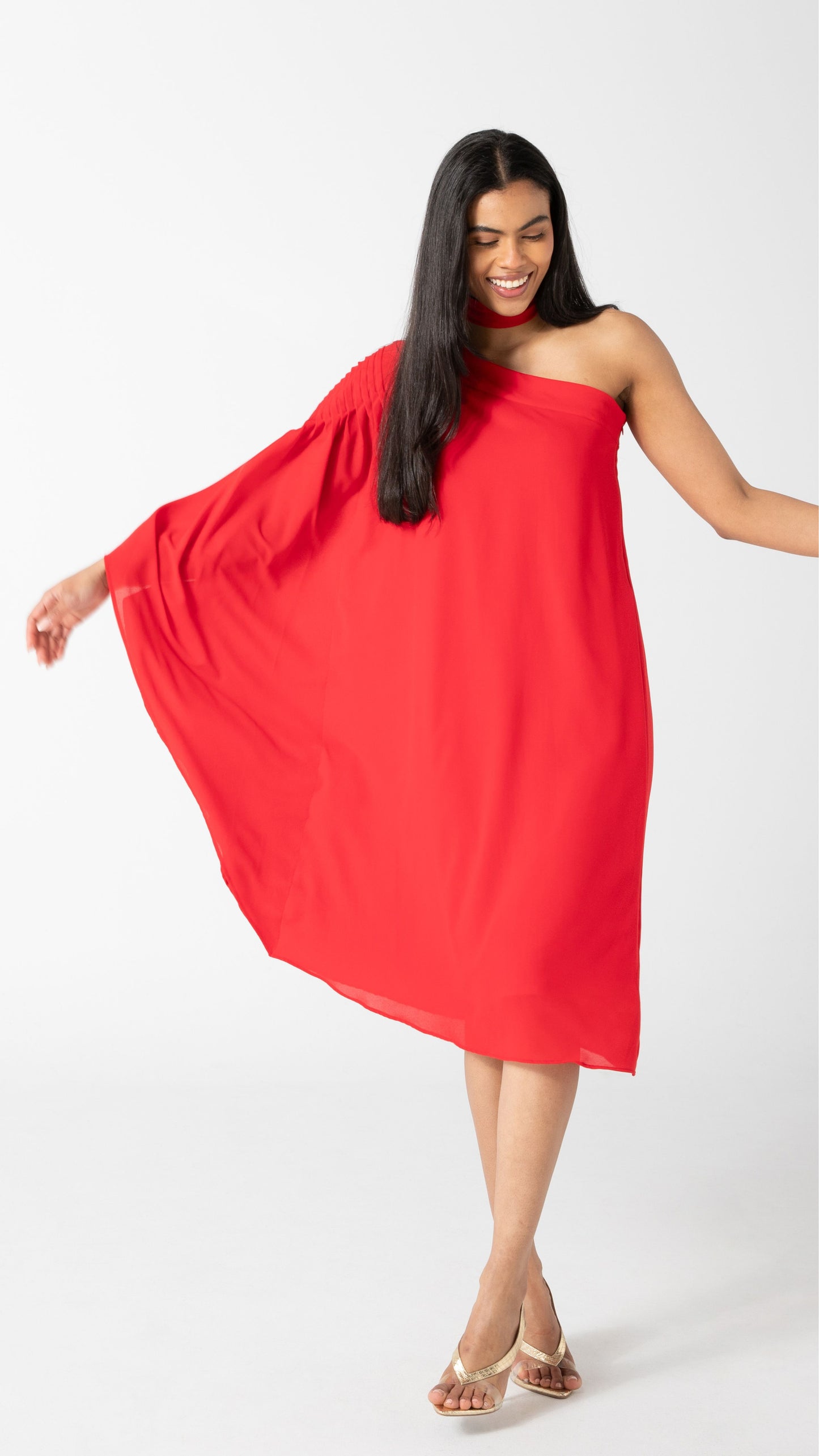 Paris One Shoulder Dress - Red