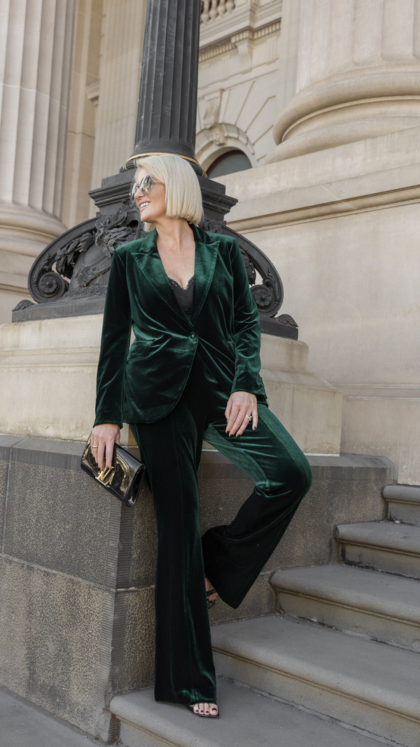 Alessandra Stretch Velvet Pants - Emerald