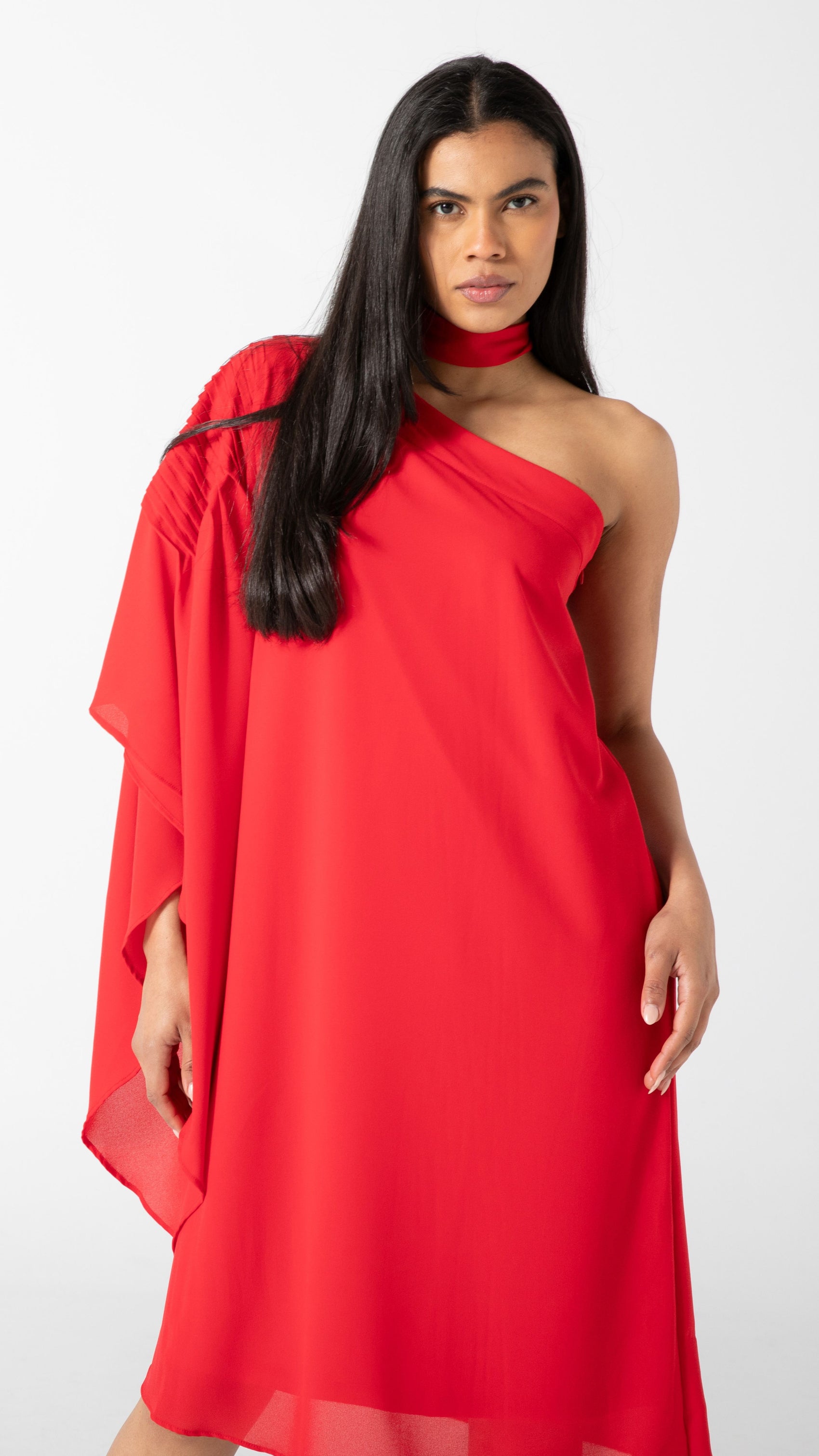 Paris One Shoulder Dress - Red