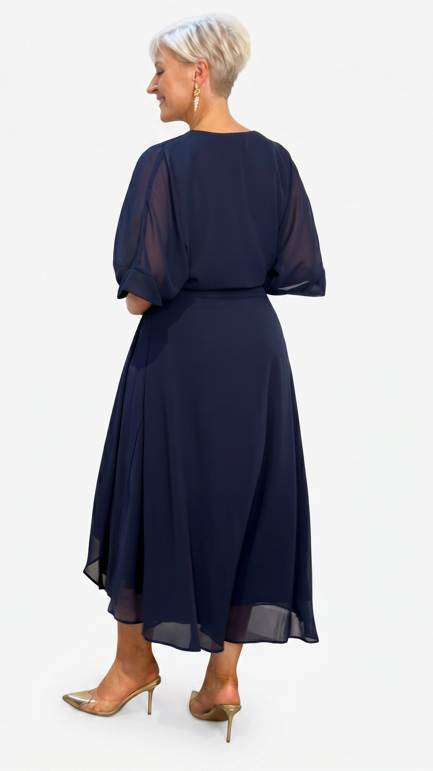 Cascade Chiffon Events Dress - Navy