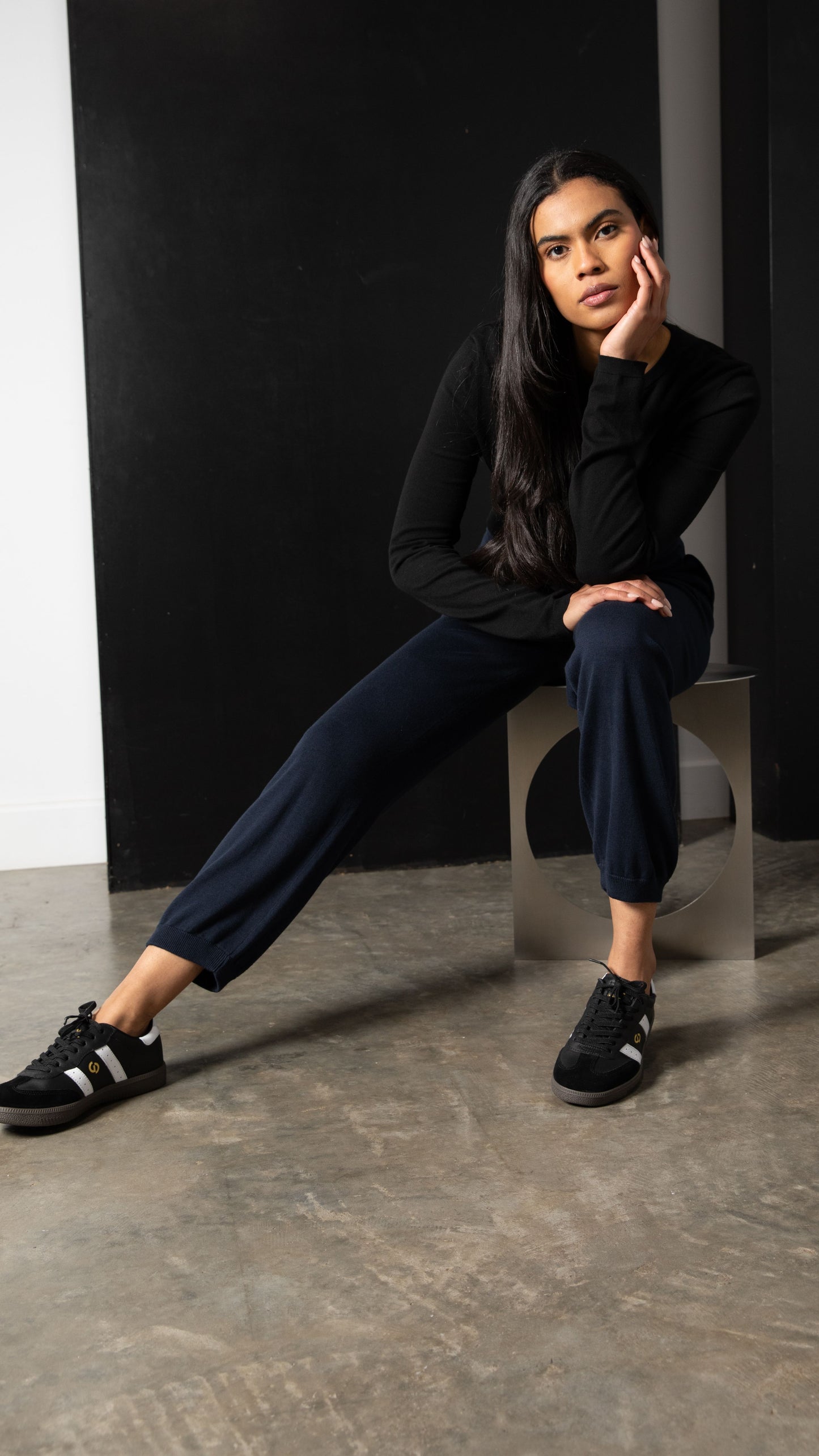 Yasmine Cotton Knit Pants - Navy
