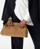Aevie Suede Clutch - Camel
