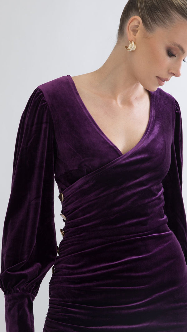 Alba Stretch Velvet Dress - Royal Purple