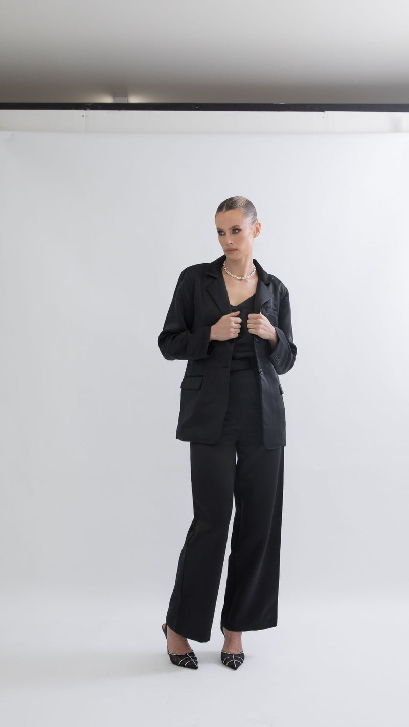 Memphis Oversized Satin Blazer - Black