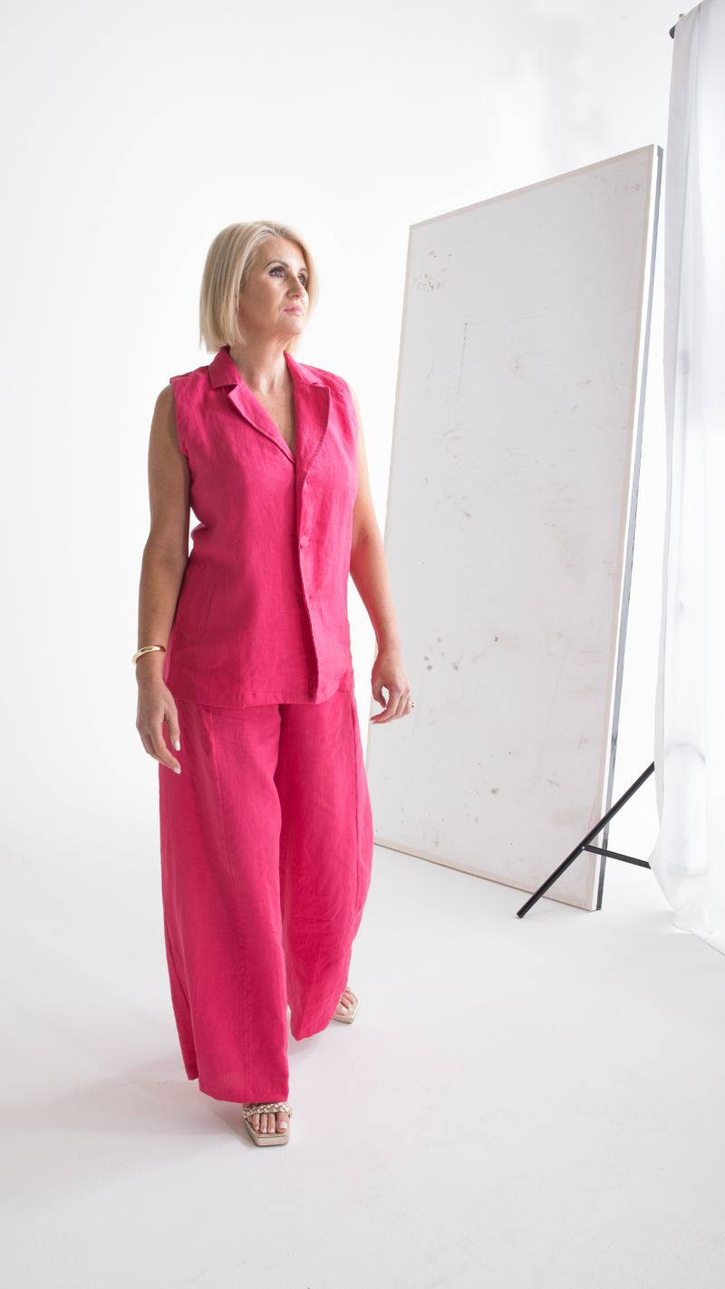 Luca Linen Vest - Pink