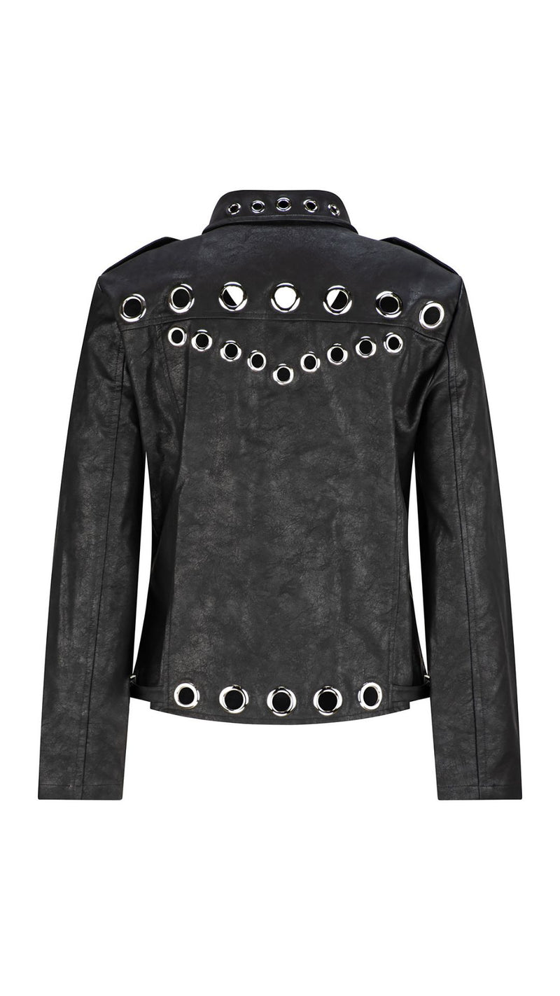 Sloan Faux Leather Eyelet Jacket - Black
