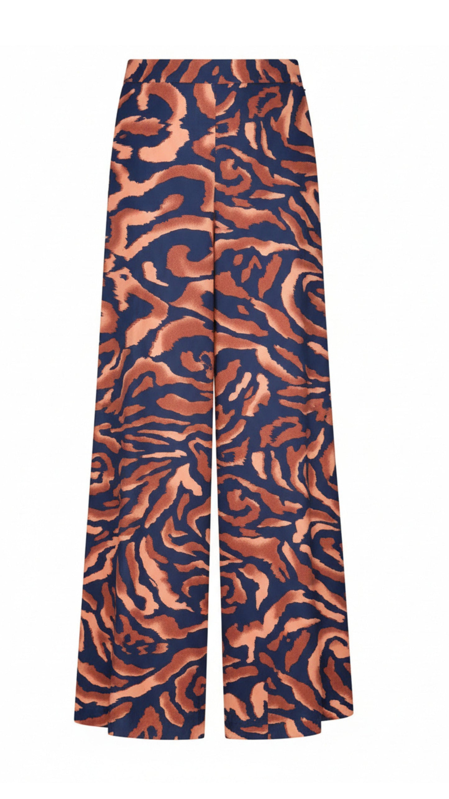 Amelia Rayon Pants - Navy and Brown Print