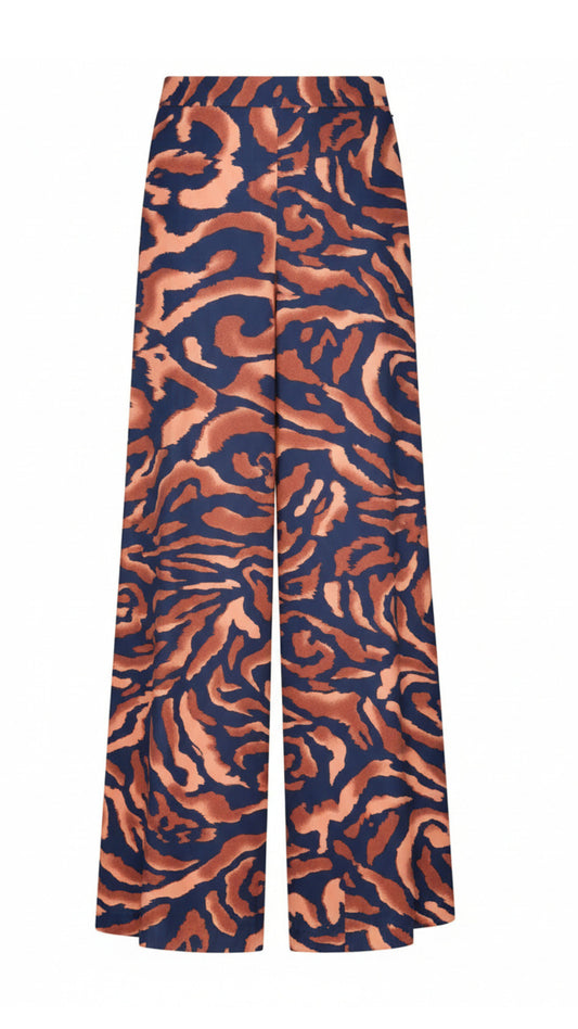 Amelia Rayon Pants - Navy and Brown Print
