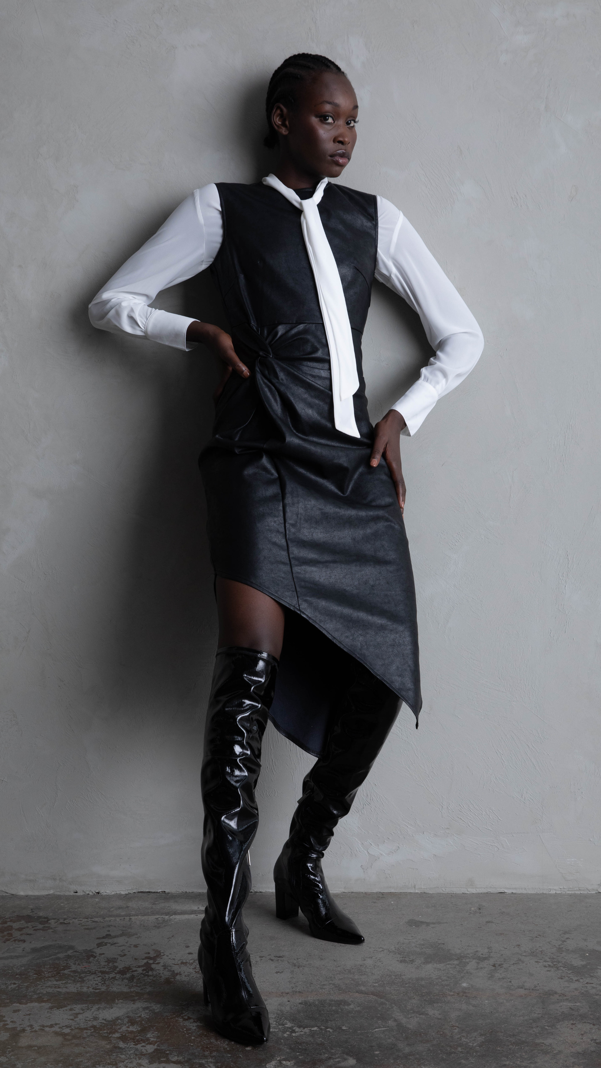 Harlow Faux Leather Dress - Midnight Black