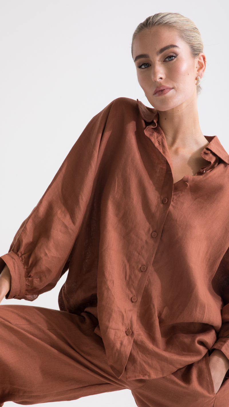 Ryder Linen Shirt - Rust