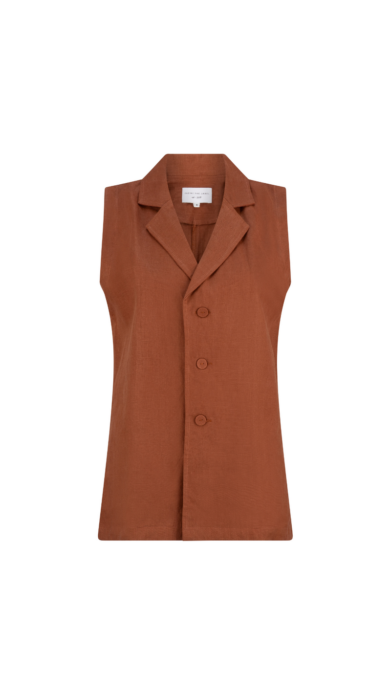 Luca Linen Vest - Brown