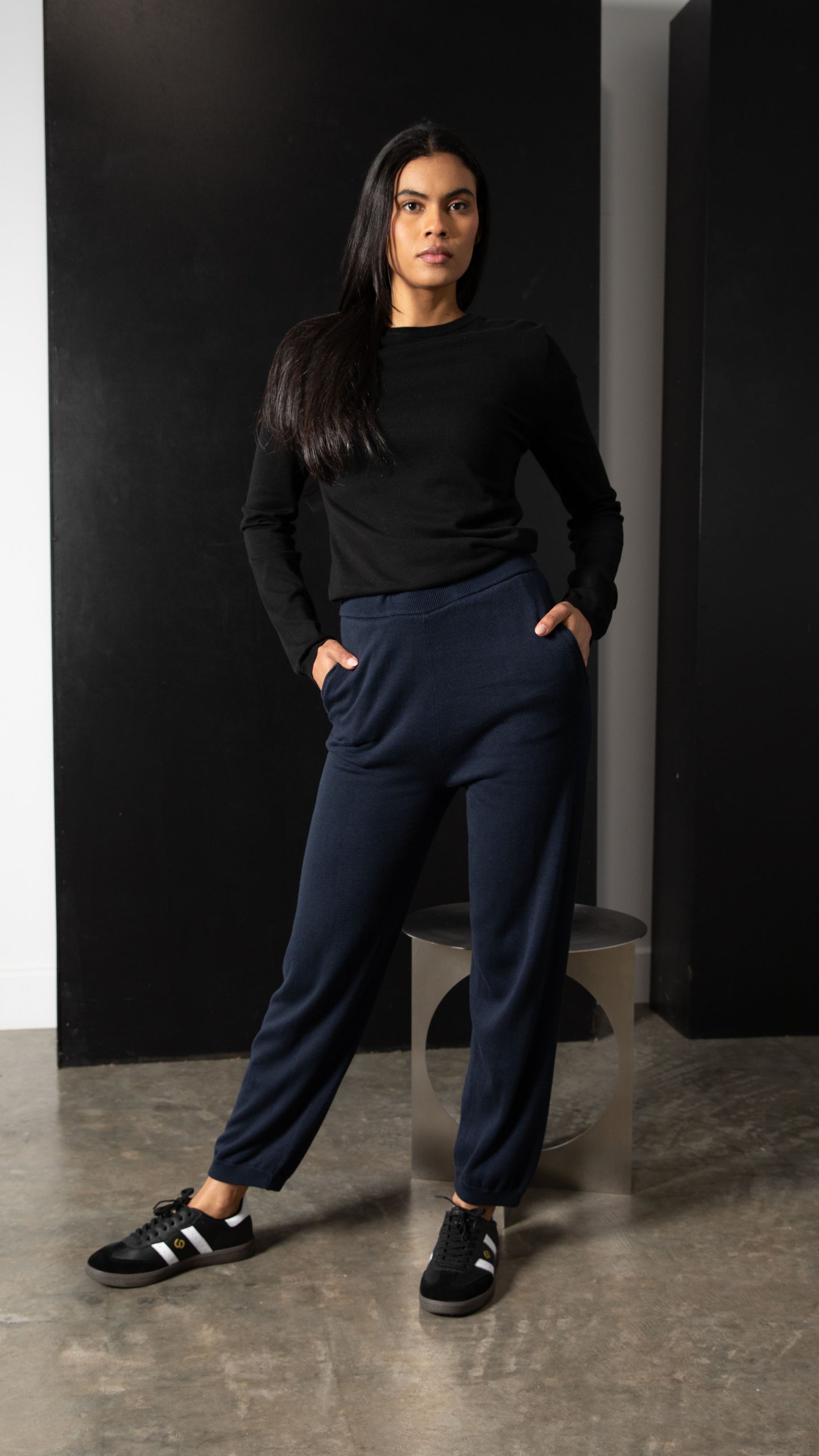 Yasmine Cotton Knit Pants - Navy