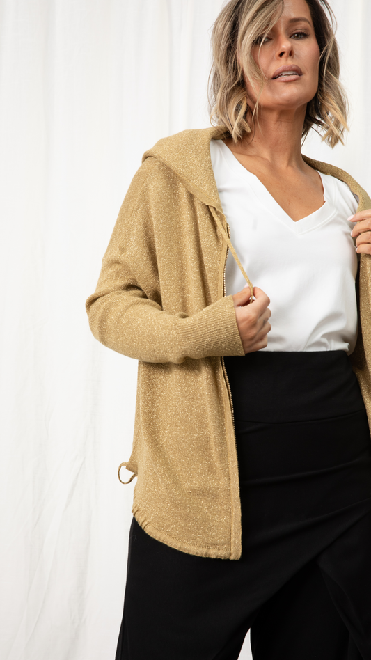 Luno Metallic Jacket With Hood - Gold