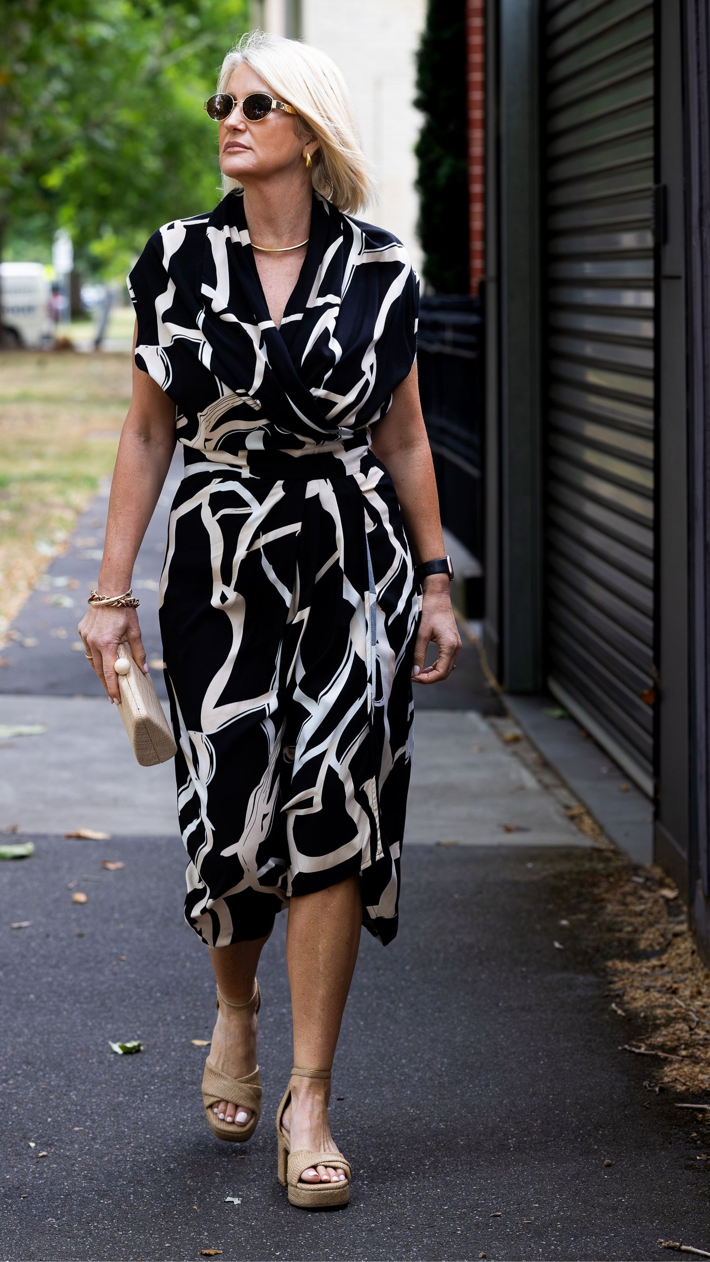 Darcy Rayon Print Dress - Black