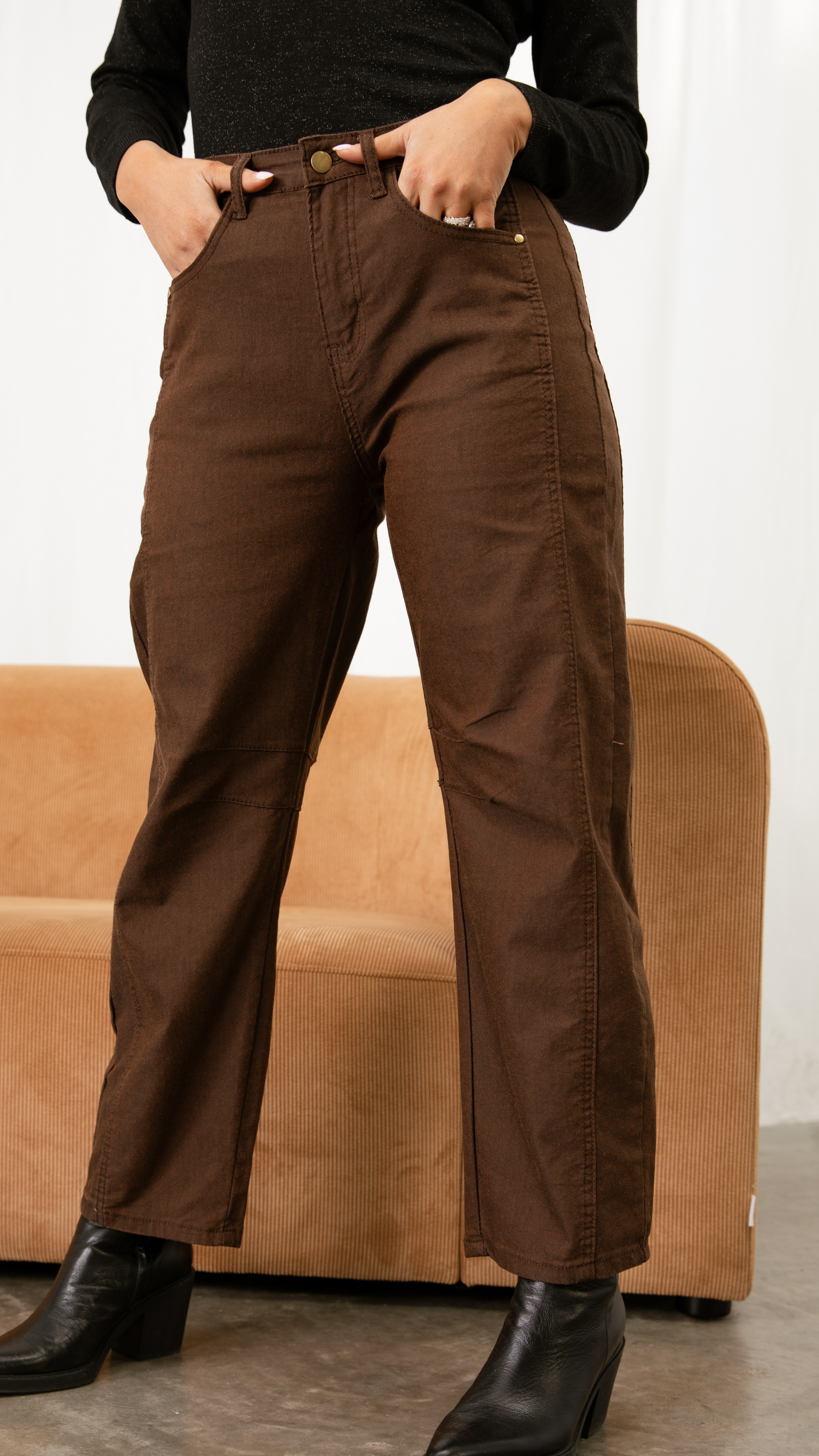 Chocolate Frankie Barrel Shape Jeans Brown Barrel Leg Jeans