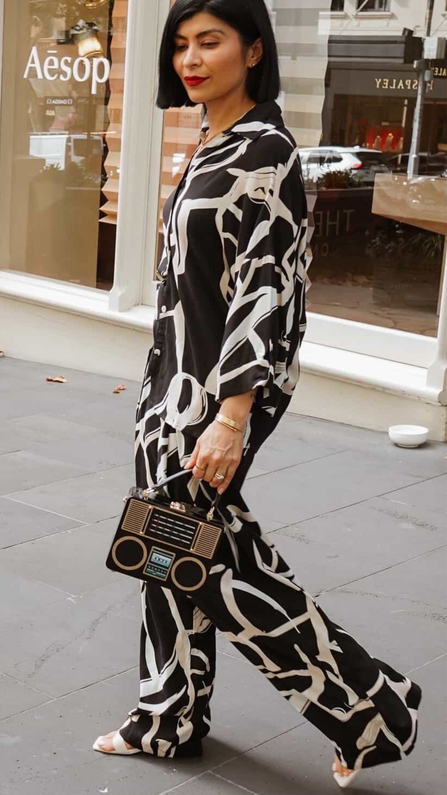 Georgie Rayon Pants - Black Print