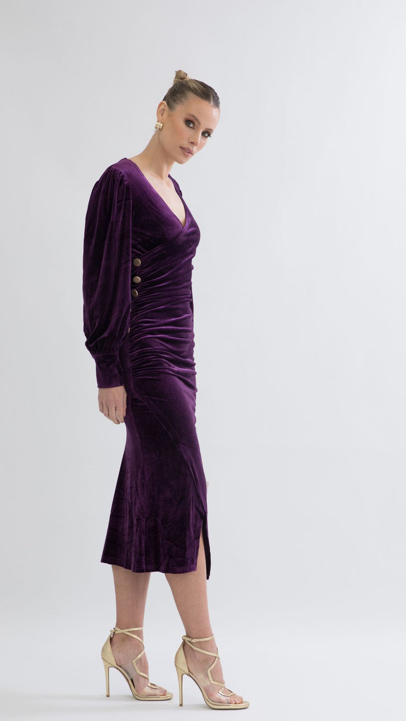 Alba Stretch Velvet Dress - Royal Purple