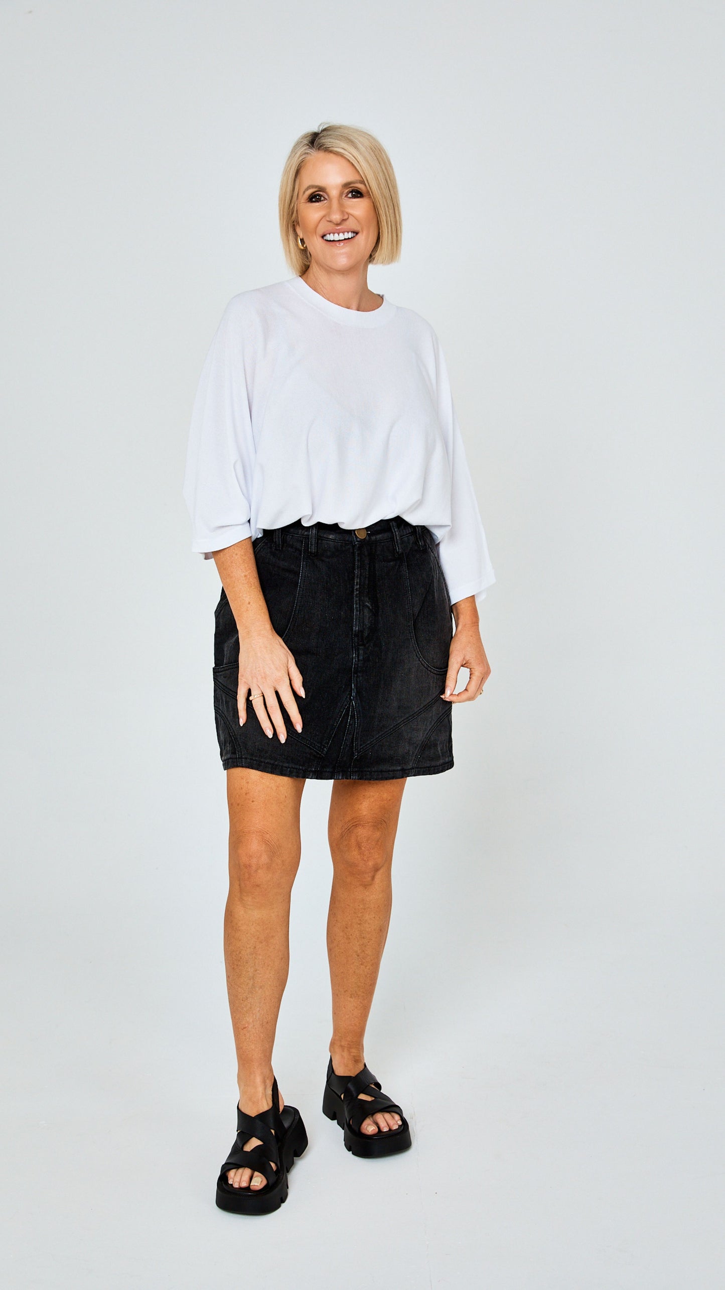 Caleb Edgy Denim Skirt - Black