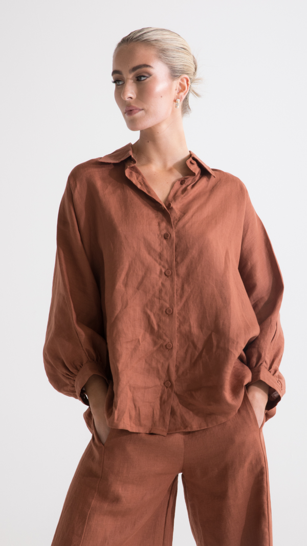 Ryder Linen Shirt - Rust