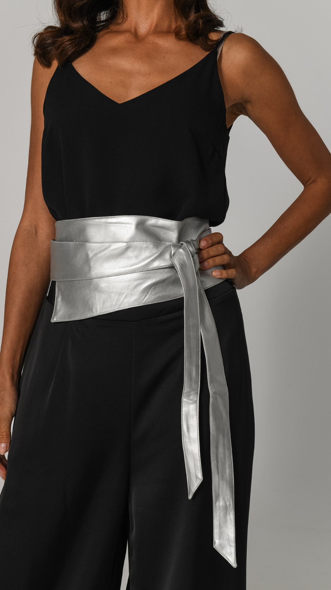 Rivka Faux Leather Wrap Belt - Silver
