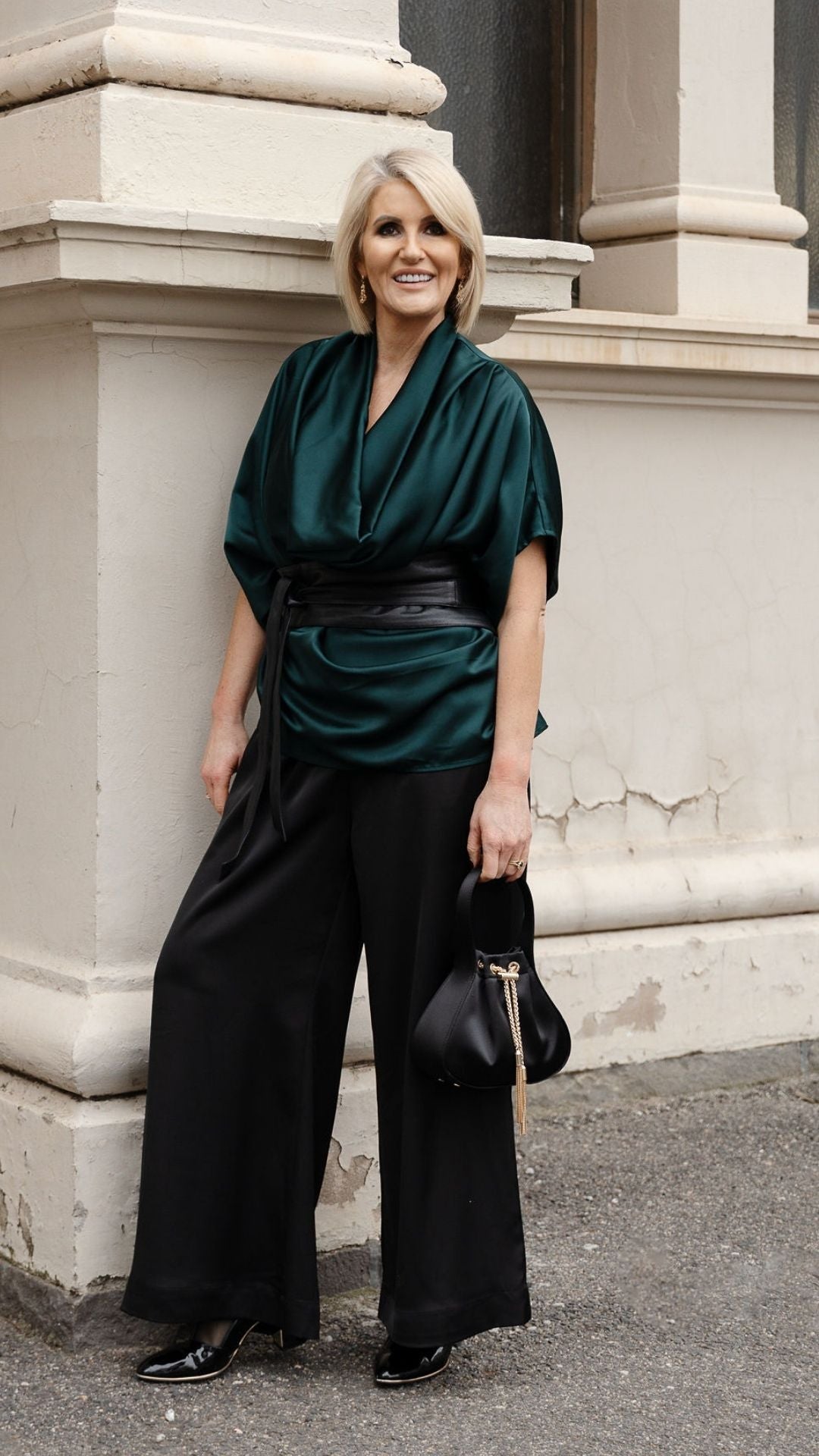 Celine Oversized Satin Top - Emerald