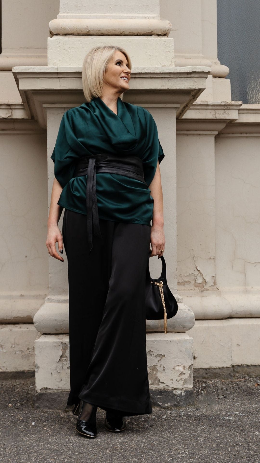 Celine Oversized Satin Top - Emerald